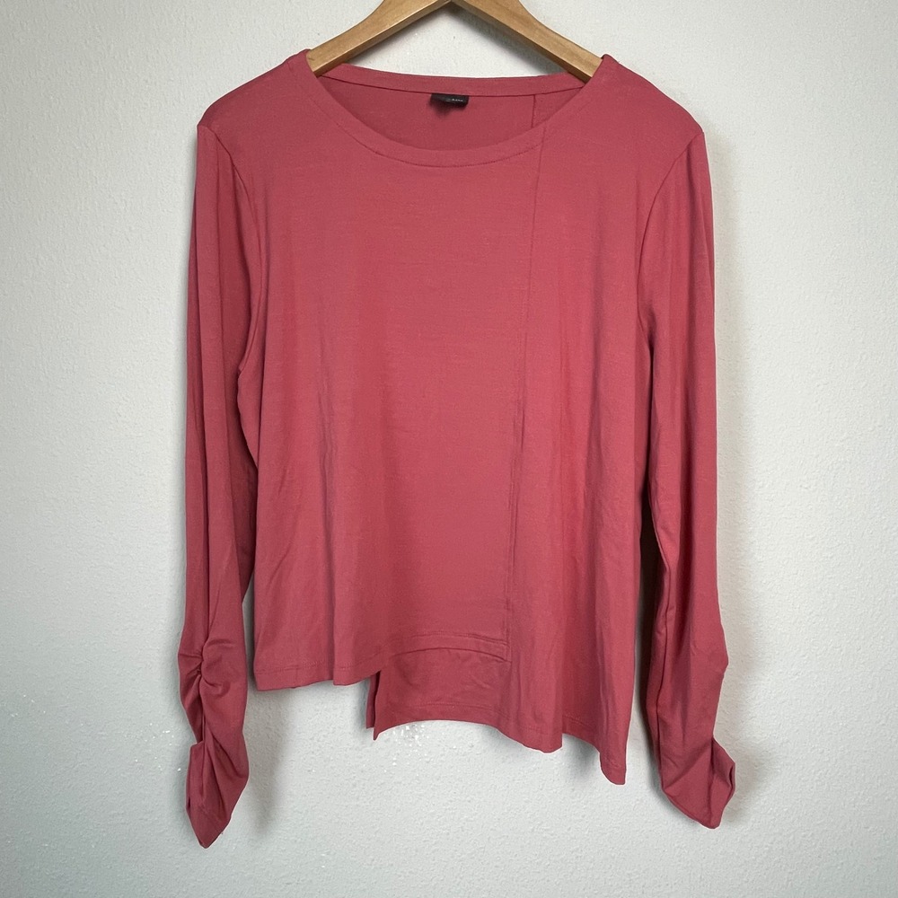 Lisa Bayne Women's Coral Long Sleeve Gathered Cuff Asymmetrical Hem Top‎ Artsy L